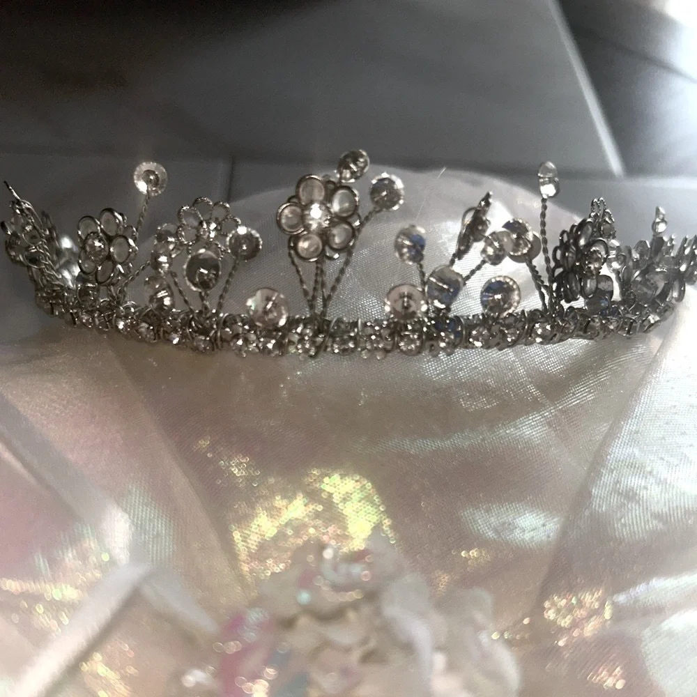 Elegant Silver Crystal Floral Headband wedding vintage